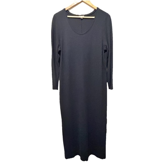 J Jill Dresses & Skirts - J.Jill Black Midi Dress XL Long Sleeve Soft Knit Rayon Wool Minimalist